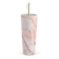Kelioninis puodelis Burga Morning Sunshine - Pastel Marble Travel Mug, 700 ml / Straw