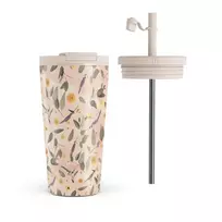 Kelioninis puodelis Burga Sunday Brunch - Flowers Travel Mug, 500 ml / Flap & Straw Set
