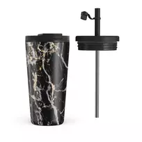 Kelioninis puodelis Burga Make A Wish - Gold Marble Travel Mug, 500 ml / Flap & Straw Set