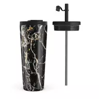 Kelioninis puodelis Burga Make A Wish - Gold Marble Travel Mug, 700 ml / Flap & Straw Set