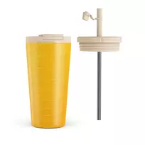 Kelioninis puodelis Burga Canary Yellow - Snake Skin Travel Mug, 500 ml / Flap & Straw Set
