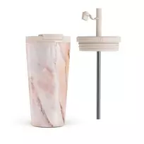 Kelioninis puodelis Burga Morning Sunshine - Pastel Marble Travel Mug, 500 ml / Flap & Straw Set
