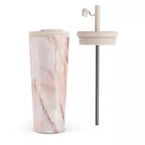 Kelioninis puodelis Burga Morning Sunshine - Pastel Marble Travel Mug, 700 ml / Flap & Straw Set