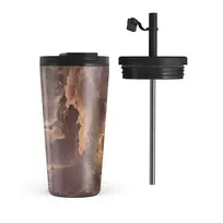 Kelioninis puodelis Burga Fire Wood - Brown Marble Travel Mug, 500 ml / Flap & Straw Set