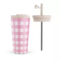 Kelioninis puodelis Burga Think Pink - Travel Mug, 500 ml / Flap & Straw Set