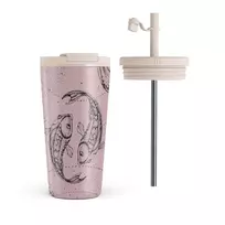Kelioninis puodelis Burga Pisces - Travel Mug, 500 ml / Flap & Straw Set / Pink