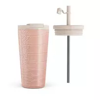 Kelioninis puodelis Burga Pink Croco - Travel Mug, 500 ml / Flap & Straw Set