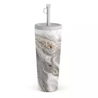 Kelioninis puodelis Burga Snowstorm - Grey Marble Travel Mug, 700 ml / Straw
