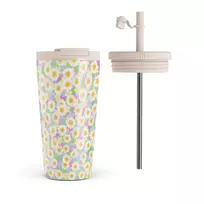 Kelioninis puodelis Burga Be Kind - Aesthetic Travel Mug, 500 ml / Flap & Straw Set