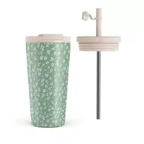 Kelioninis puodelis Burga Lush Meadows - Floral Travel Mug, 500 ml / Flap & Straw Set
