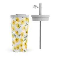 Kelioninis puodelis Burga Summer Scent - Yellow Flower Travel Mug, 500 ml / Flap & Straw Set