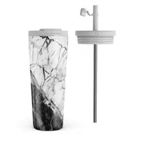 Kelioninis puodelis Burga Fatal Contradiction - Black & White Marble Travel Mug, 700 ml / Flap & Straw Set