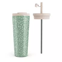 Kelioninis puodelis Burga Lush Meadows - Floral Travel Mug, 700 ml / Flap & Straw Set