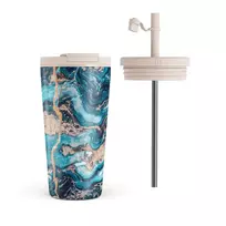 Kelioninis puodelis Burga Mystic River - Blue Marble Travel Mug, 500 ml / Flap & Straw Set