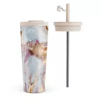 Kelioninis puodelis Burga Frozen Leaves - Cute Marble Travel Mug, 700 ml / Flap & Straw Set