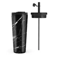 Kelioninis puodelis Burga Noir Origin - Black Marble Travel Mug, 700 ml / Flap & Straw Set