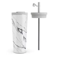 Kelioninis puodelis Burga Satin White - Marble Travel Mug, 700 ml / Flap & Straw Set