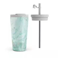 Kelioninis puodelis Burga Uluwatu Waves - Teal Travel Mug, 500 ml / Flap & Straw Set