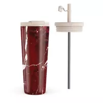 Kelioninis puodelis Burga Iconic Red Ruby - Marble Travel Mug, 700 ml / Flap & Straw Set