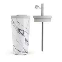 Kelioninis puodelis Burga Satin White - Marble Travel Mug, 500 ml / Flap & Straw Set