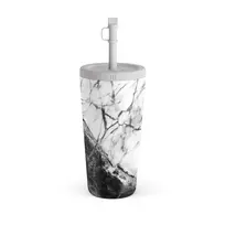 Kelioninis puodelis Burga Fatal Contradiction - Black & White Marble Travel Mug, 500 ml / Straw