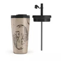 Kelioninis puodelis Burga Pisces - Travel Mug, 500 ml / Flap & Straw Set / Beige