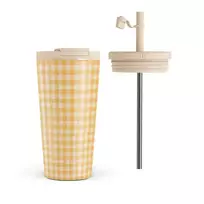 Kelioninis puodelis Burga Tuscan Sun - Yellow Plaid Travel Mug, 500 ml / Flap & Straw Set