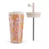 Kelioninis puodelis Burga Garden Brunch - Floral Travel Mug, 500 ml / Flap & Straw Set