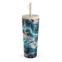Kelioninis puodelis Burga Mystic River - Blue Marble Travel Mug, 700 ml / Straw