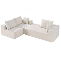 Kampinė sofa, modulinė L formos sofa su šezlongu, 265x165x57 cm, smėlio spalvos, veliūrinis audinys