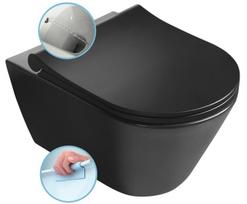 AVVA CLEANWASH Pakabinamas unitazas su bidė funkcija, be kraštų Rimless, 35,5x53 cm ir sėdynė SLIM Soft Close, matinis juodas
