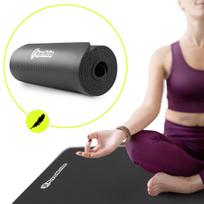 Jogos ir fitness kilimėlis NBR 8 mm su diržu HyperMotion – 183 × 61 cm, juodas