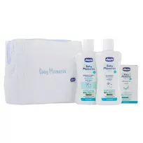 CHICCO_SET Baby Moments šampūnas 200ml + prausiklis 200ml + kosmetinė