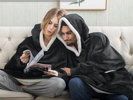 Šiltas oversize priekalė XXL 2in1, storas pūkas, minkštas, su gobtuvu
