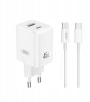 XO ładowarka sieciowa CE36 PD 45W 1x USB-C 1x USB biała + kabel USB-C - USB-C
