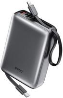 Atsarginis maitinimo šaltinis ("Power Bank") BWOO power bank P73 22.5W 20000 mAh z 2 wbudowanymi kablami 1 x USB-C 1 x Lightning srebrny