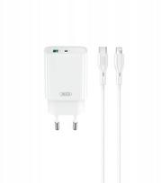 XO ładowarka sieciowa CE30 PD 30W 1x USB-C 1x USB biała + kabel USB-C - Lightning