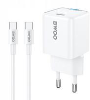 GaN 30W USB C tinklinis įkroviklis su USB C / USB C 60W 1m Bwoo Baltas