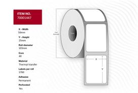 Capture Label 50x25 - Core 40. White.  Perforated. Thermal Transfer.