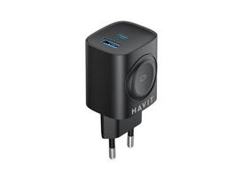 HAVIT UC132 EU - 22W GaN dual-port charger with wireless charging option, black