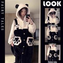 Moterų koralinio vilnos panda kombinezonas pižama XXL