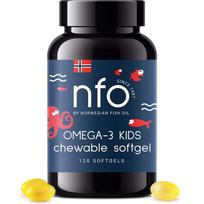 "NFO Omega-3 Kids" kramtomosios tabletės, tutti frutti skonio (120 kramtomųjų kapsulių)