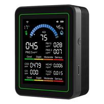 Oro kokybės matuoklis PM2.5, PM10, CO, AQI, CO2, TVOC, HCHO, temperatūrai su WiFi programėle, PM2.5, PM10, CO, AQI įspėjimais, skirtas namams, biurui, augalams juoda