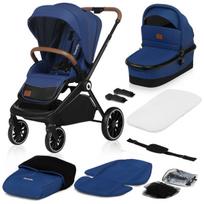 Vaikiškas vežimėlis 2in1 su lopšiu ir sportine dalimi iki 22 kg, dideli ratai, amortizacija – Lionelo Mika Blue Navy