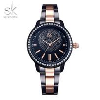 Shengke Diamond Moteriški kvarciniai laikrodžiai Moteriški Populiariausio prekės ženklo Crystal Prabangus Moteriškas rankinis laikrodis SK Merginos Laikrodis Relogio Feminino rožinė