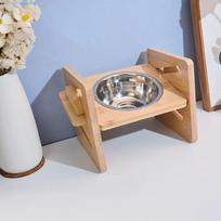 Elevated Stainless Dog Bowls with Bamboo Stand Tilted Adjustable Raised Puppy Cat Food Water Bowls Holder Pet Feeder Accessories
