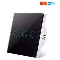 Šviesos jungiklis išmanusis, Wi-Fi, 3 mygtukų, juodas – Tuya / Smart Life, suderinamas su Alexa ir Google Assistant