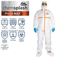 Sterilus, antistatinis kombinezonas Chemsplash Pro +4 2597, 4B/5B/6B, baltas (1vnt)