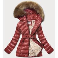 Blizgi žieminė striukė su kailiuku bordo (w674)
