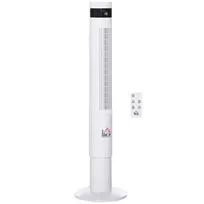 HOMCOM Bokštinis ventiliatorius su nuotolinio valdymo pulteliu 85° Svyruojantis pjedestalinis ventiliatorius 110 cm Koloninis ventiliatorius 50 W 3 režimai ir 3 greičiai PE plastikas Plienas Baltas